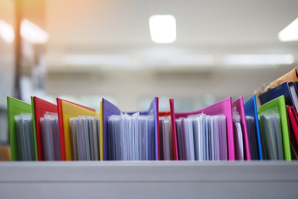 Drawer of coloured files