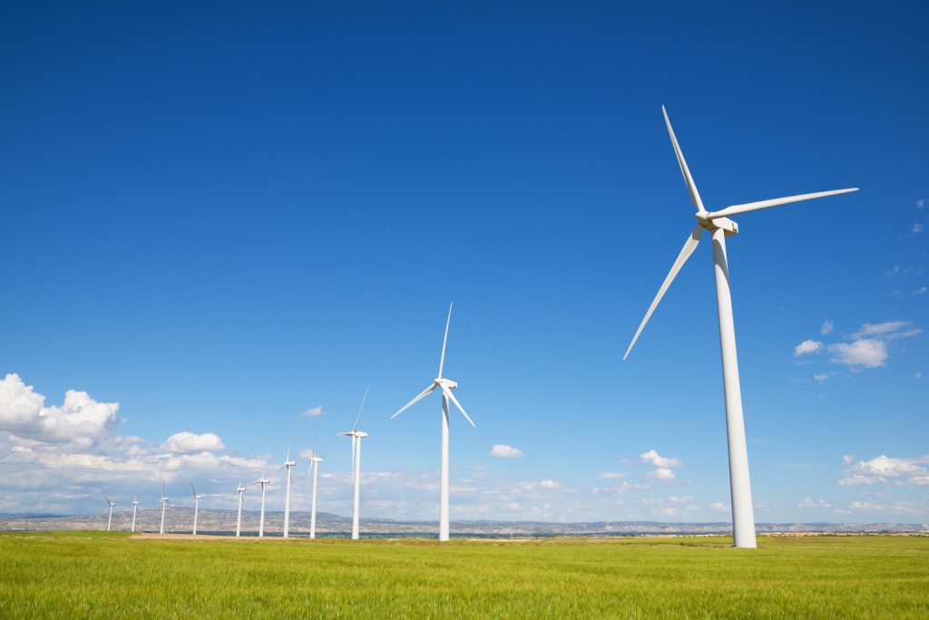 Wind turbines in a field